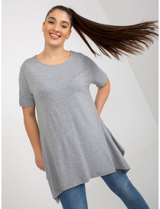 Fashionhunters Grey monochrome blouse of larger size with short sleeves