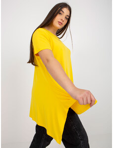 Fashionhunters Yellow monochrome blouse of larger size with short sleeves