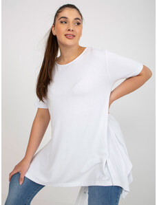 Fashionhunters Plain white blouse plus size with a round neckline