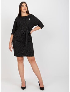 Fashionhunters Black pencil dress of larger size with a detail for tying