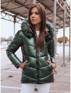 BASIC Zöld-barna női téli kétoldalas kabát TY2400
