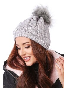 FASARDI Winter cap with pompom, light gray with rose