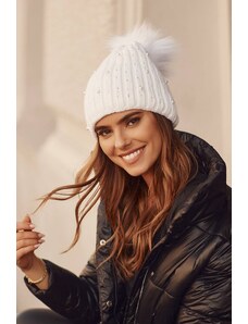FASARDI Warm cap with beads and a white pompom