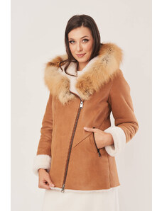 KONOPKA Női irhakabát kapucnival - Rövid női téli kabát