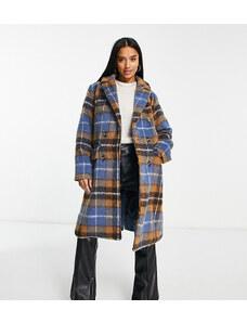 QED London Petite double breasted longline coat in blue check