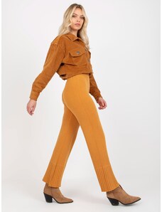 Fashionhunters Dark yellow wide knitted trousers with high waist