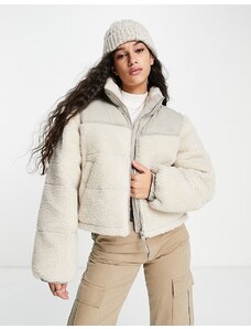 Pull&Bear borg coat with contrast detail in beige-Neutral