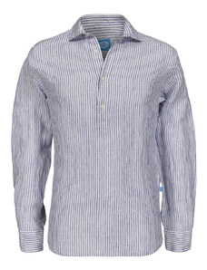 Panareha SARDEGNA Striped Linen Popover Shirt blue