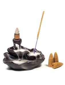 Phoenix Import Kerámia állvány Lotus vízesés füstölőkúpokhoz "Flowing smoke" fekete