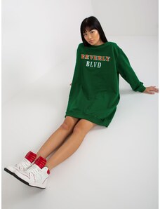 Fashionhunters Dark green long sweatshirt with print and application