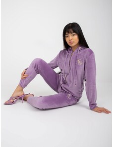 Fashionhunters Purple women's velour set with Melody patches