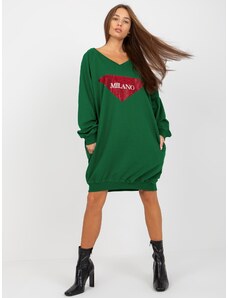 Fashionhunters Dark green long oversize sweatshirt with application