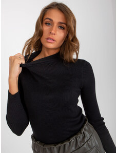 Fashionhunters Lady's black ribbed sweater with turtleneck