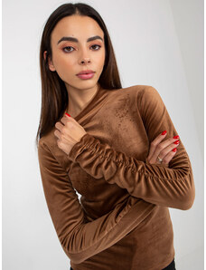Fashionhunters Brown velvet blouse RUE PARIS with ruffled sleeves