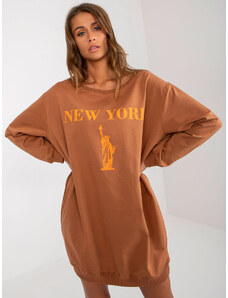 Fashionhunters Light brown and orange long oversized sweatshirt with print