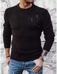 LegyFerfi Fekete kötött pulóver divatos lyukakkal