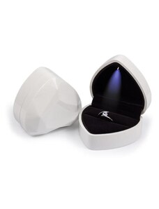 Ékszerkirály Prémium, szív alakú ékszerdoboz gyűrűnek, LED világítással, Fehér