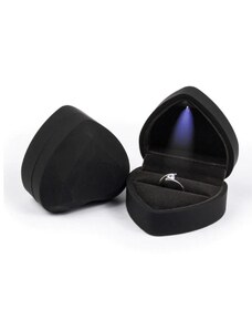 Ékszerkirály Prémium, szív alakú ékszerdoboz gyűrűnek, LED Világítással, Fekete