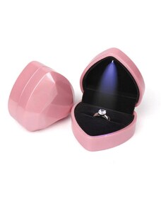 Ékszerkirály Prémium, szív alakú ékszerdoboz gyűrűnek, LED világítással, Rózsaszín