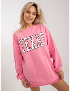 Fashionhunters Pink long loose sweatshirt with inscription and pockets