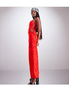 AsYou AYOU lace up nylon utility bandeau jumpsuit in red