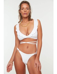 Trendyol White alacsony derekú bikini alsók kiegészítő részletekkel