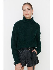 Trendyol Emerald Green puha textúrájú álló gallér kötöttáru pulóver