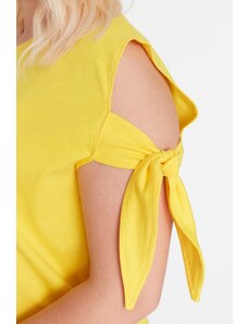 Trendyol Curve Yellow Sleeve Tie Detailed Knitted T-Shirt