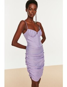 Trendyol Lilac Shirred Underwire részletesen szőtt estélyi ruha