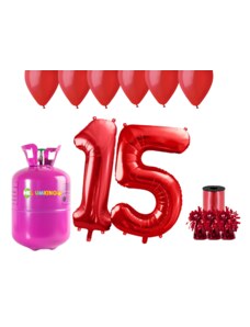 HeliumKing Hélium parti szett 15. szülinapra piros lufikkal