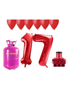 HeliumKing Hélium parti szett 17. születésnapra piros színű lufikkal