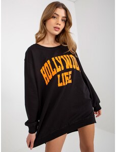 Fashionhunters Black-and-orange oversized long sweatshirt with slogan