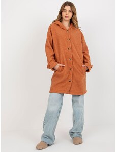 Fashionhunters Lady sötét narancssárga plüss kabátja kapucnival