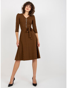 Fashionhunters Checkered dress with binding - brown