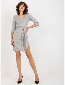 Fashionhunters Women's asymmetrical short dress with fringe - gray