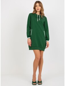 Fashionhunters Női rövid pulóver Alap ruha zsebekkel - zöld
