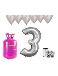 HeliumKing Hélium parti szett 3. születésnapra ezüst színű lufikkal