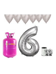 HeliumKing Hélium parti szett 6. születésnapra ezüst színű lufikkal