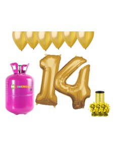 HeliumKing Hélium parti szett 14. születésnapra arany színű lufikkal