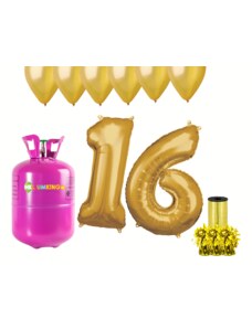HeliumKing Hélium parti szett 16. születésnapra arany színű lufikkal