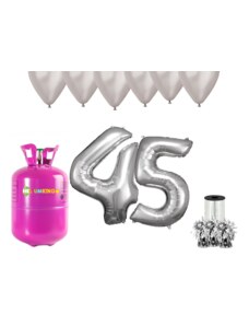 HeliumKing Hélium parti szett 45. születésnapra ezüst színű lufikkal
