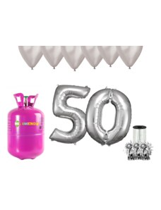 HeliumKing Hélium parti szett 50. születésnapra ezüst színű lufikkal
