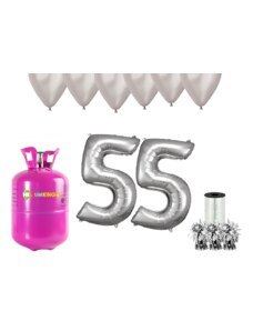 HeliumKing Hélium parti szett 55. születésnapra ezüst színű lufikkal