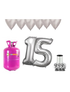 HeliumKing Hélium parti szett 15. születésnapra ezüst színű lufikkal