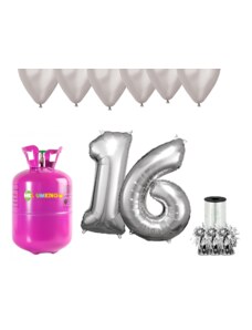HeliumKing Hélium párti szett 16. születésnapra ezüst színű lufikkal