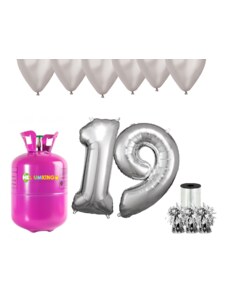 HeliumKing Hélium parti szett 19. születésnapra ezüst színű lufikkal