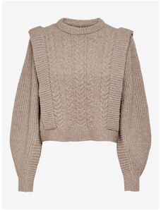 Brown Women's Ribbed Sweater with Balloon Sleeves ONLY Macadamia - Women