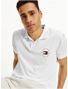 White Mens Polo T-Shirt Tommy Hilfiger Icon Logo Interlock - Men
