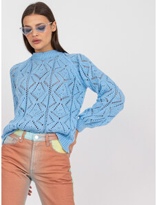 Fashionhunters Blue openwork classic sweater with long sleeves RUE PARIS