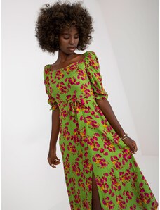 Fashionhunters Light green midi dress with flowers with slit